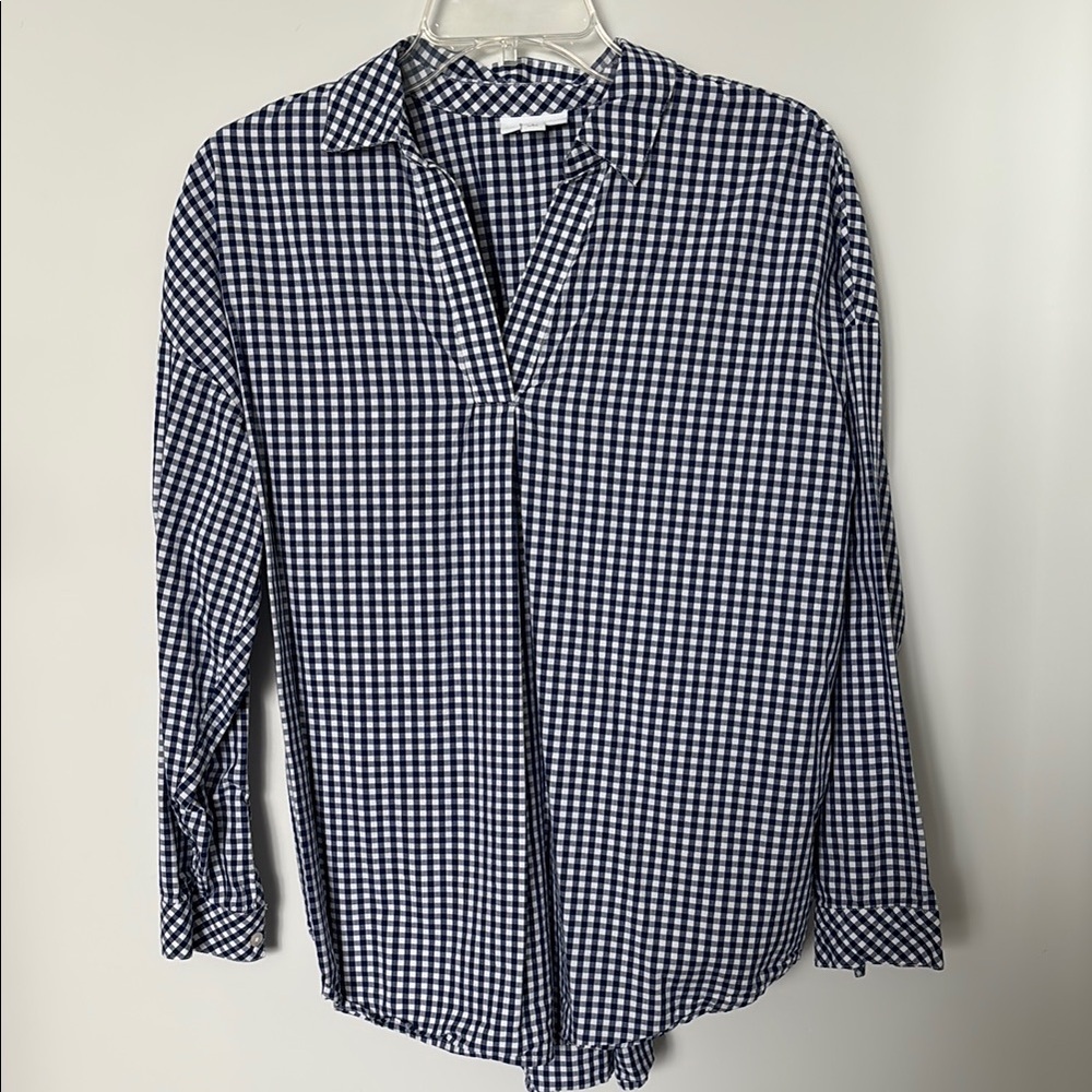 J. Jill Navy and White Long Sleeve Popover Shirt